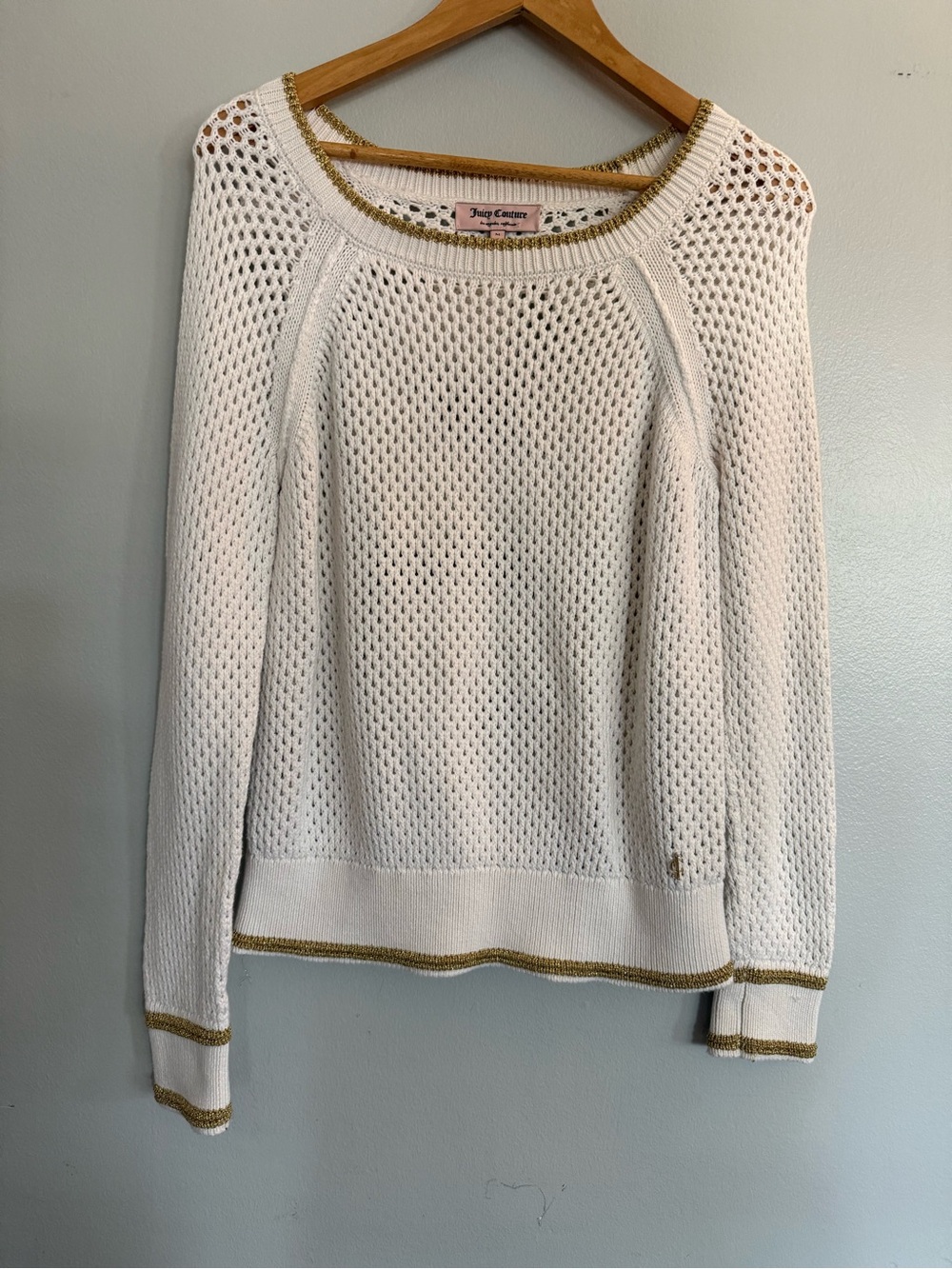 Juicy Couture Y2K Gold Trim Sheer Sweater Beach Coverup
